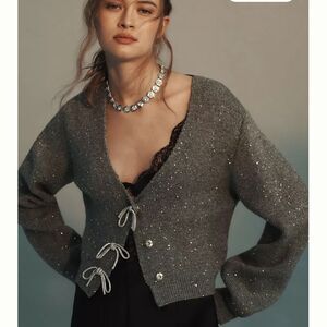 Anthropologie Maeve Shiny Bow Cardigan Sweater